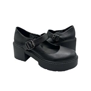 Madden NYC Chunky Heels 8 BlackMary Jane buckle Y2K Grunge Steam Punk Shoes